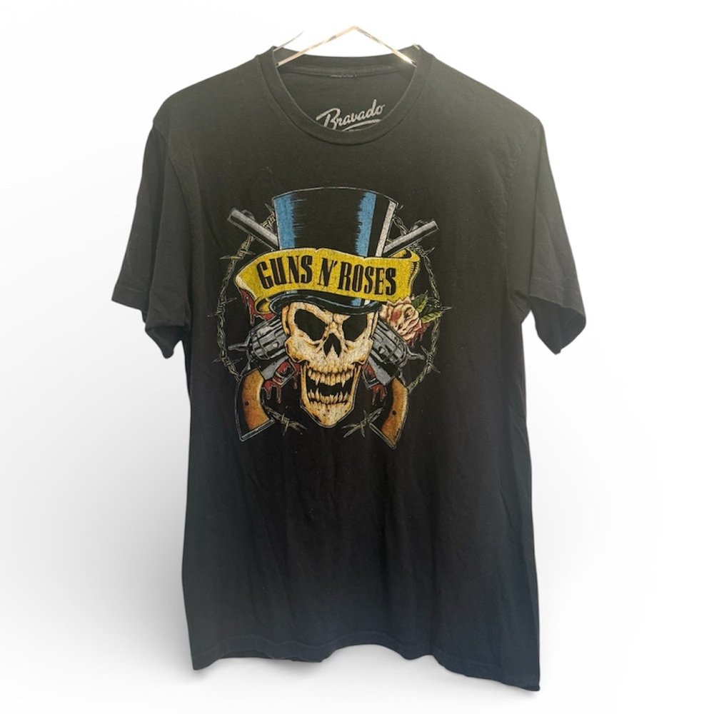 BRAVADO Guns and Roses Skeleton and Bullets Skull Graphic Band Tee Black‎ Medium